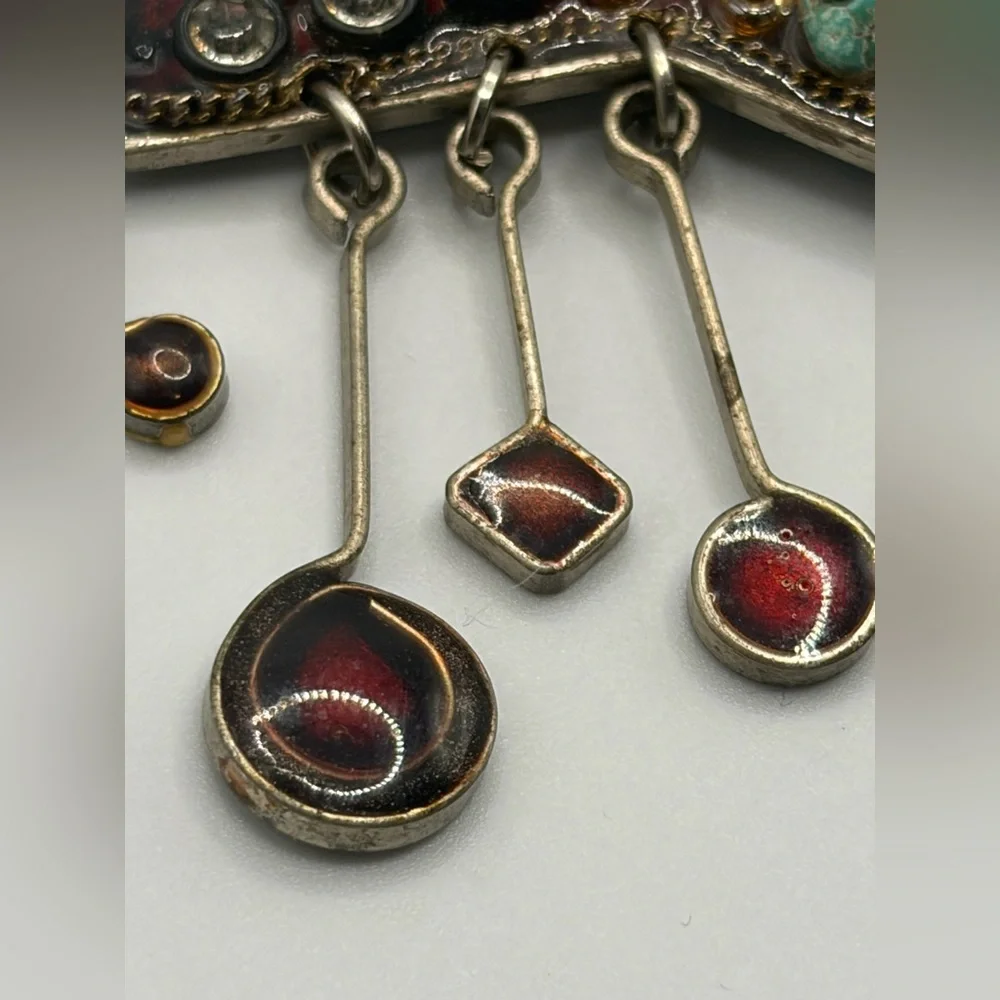 Vintage Artist Signed Handmade Mixed Media Boho Artsy Dangle Brooch Pin